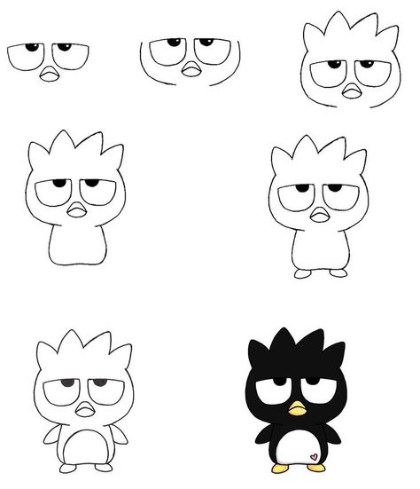 Create Cute Badtz Maru Drawing In seven Easy Steps Badtz Maru Drawing, Cute Easy Doodles, Hello Kitty Crafts, Badtz Maru, صفحات التلوين, Hello Kitty Characters, Hello Kitty Cartoon, Kitty Drawing, Hello Kitty Drawing