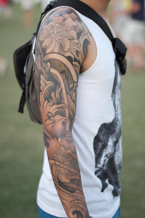 Rosen Tattoo Mann, Voll Arm-tattoos, Tattoo Bras Homme, Black And Grey Sleeve, Tato Naga, Japanese Flower Tattoo, Full Arm Tattoos, Cool Arm Tattoos, Cat Tattoos