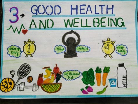 Poster on good health and well being . sustainable development goals-3. Good Health And Well Being Poster Drawing, Good Health And Well Being Drawing, Sustainable Goals Poster, Sdg Goals Poster Ideas, Global Science For Global Wellbeing, Good Health And Well Being Poster, Good Health And Well Being, Disney Coloring Pages Printables, Culture Activities