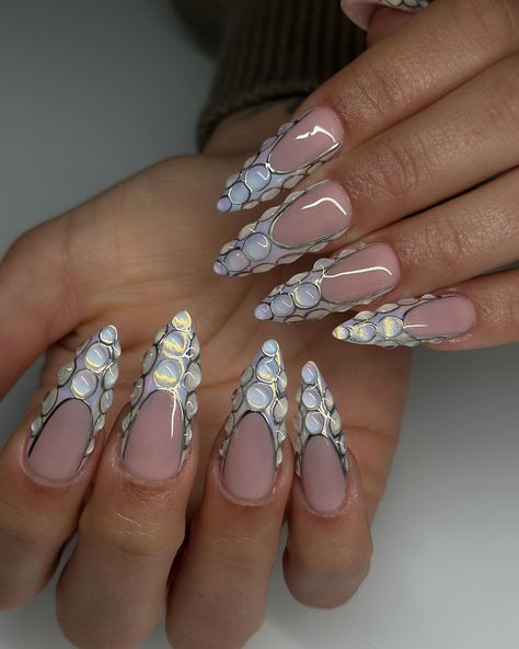 Chrome Design Nails, Bubble Nails, 3d Nail Art Designs, Aurora Nails, Mermaid Nails, 3d Nail, 3d Nail Art, Chrome Nails, 3d Nails