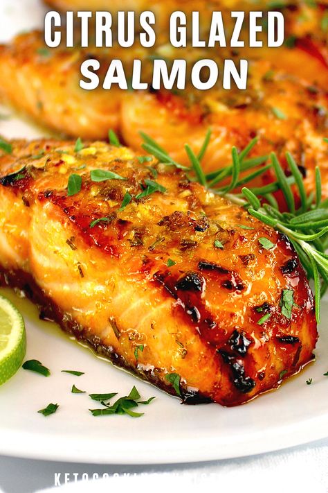 This incredibly delicious Citrus Glazed Salmon brings together the tangy freshness of citrus with the tender flakey goodness of salmon. It's perfect for a busy weeknight meal when you're short on time! #ketosalmon #glazedsalmon #salmonrecipes Citrus Glazed Salmon Recipes, Ina Garten Citrus Salmon, Salmon Citrus Recipes, Citrus Salmon Recipes Oven Baked, Citrus Salmon Salad, Citrus Baked Salmon, Citrus Herb Salmon, Citrus Glazed Chicken, Orange Salmon Recipes Baked