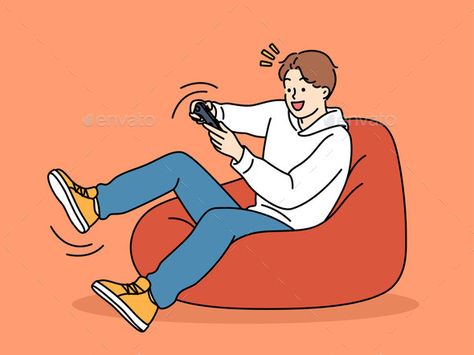 Boy Relax at Home Playing Video Games Couple Playing Video Games Drawing Base, Person Playing Video Games Reference, Someone Playing Video Games, Playing Video Games Illustration, Playing Video Games Drawing Reference, Playing Video Games Drawing, Playing Games Drawing, Couples Playing Video Games, Advertisement Video