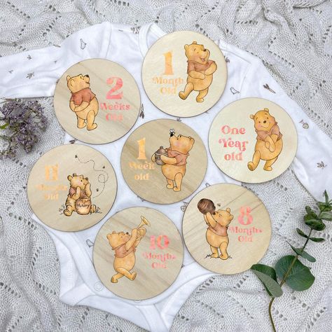 Winnie The Pooh Milestone, Safari Themed Nursery, Baby Crafts Diy, Safari Theme Nursery, Birth Announcement Sign, Pooh Baby, Baby Milestone Cards, Baby Milestone, Nursery Set