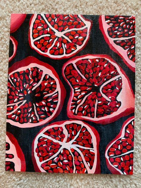 Red Fruit Painting, Food Art Canvas, Minimalist Fruit Painting, Fun Fruit Painting, Small Fruit Paintings, Fruit Art Painting Acrylics, Painting Fruit Acrylic, Easy Fruit Painting Ideas, Canvas Painting Ideas Fruit