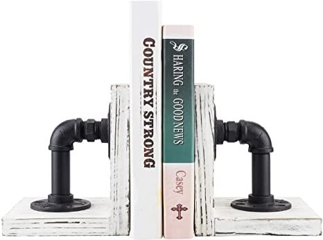 MyGift Industrial Pipe & Whitewashed Wood Decorative Bookends, 1-Pair Unique Bookends Wood, Bookends Wood, Kids Bookends, Unique Bookends, Decorative Bookshelves, Whitewashed Wood, Wood Bookends, Display Books, Decorative Bookends