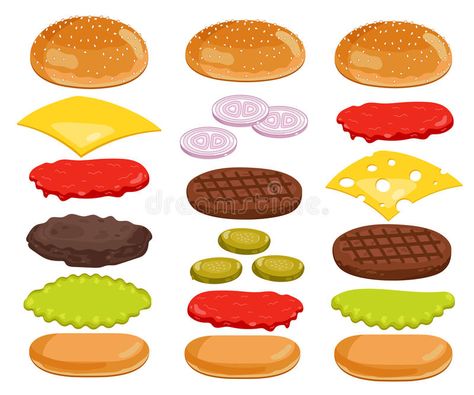 Burger Ingredients Set on White Background stock illustration Vegan Burger Buns, Burger Ingredients, Homemade Burger Buns, Gluten Free Burger, Diy Paper Toys, Homemade Burgers, White Backgrounds, Vegan Burger, Homemade Gluten Free