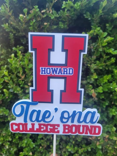 "Celebrate your Howard Bound or Howard class of 2023 graduate in style with this custom and personalized graduation Cake Topper. high school graduation, college graduation, HBCU PARTY DECOR You will receive 1 cake topper (approx 6\" at its widest) attached to a sturdy food grade stick. Cake topper can be kept after your event as a keepsake. Cupcake toppers are available separately or as a bundle with the cake topper and are 2\" wide. Please be sure to include the Name of the Graduate as well as Trunk Party Cake Ideas, University Themed Party, Howard Graduation Party, Howard University Graduation Party, Hbcu Party, Trunk Party Ideas College, Girly Party Ideas, Warrior Style, 2023 Graduate