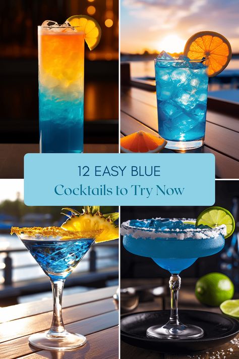 Discover a refreshing collection of blue cocktails including Blue Lagoon, Blue Margarita, Electric Lemonade, and more. Embrace the tropical goodness with these invigorating recipes! Blue And Yellow Alcoholic Drinks, Blue And Yellow Cocktail Drinks, Blue And Yellow Drinks, Blue Lagoon Cocktail Recipe, Mama Mia Inspired Cocktails, Blue Caraco Drinks Cocktail Recipes, Blue Drinks Alcohol, Blue Cocktail Recipes, Orange Mocktail Recipes