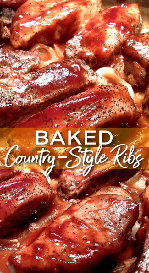 Baked Country-Style Ribs Country Ribs Oven, Baked Country Style Ribs, Country Ribs Recipe, Oven Pork Ribs, Country Pork Ribs, Ribs Recipe Oven, Baked Pork Ribs, Steak Skewers, Boneless Pork Ribs