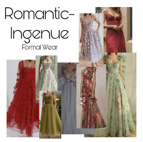 Romantic And Ingenue Essence, Romantic Inguene Essence, Ethereal Ingenue Romantic, Ingenue Theatrical Romantic, Ingenue Essence Hairstyle, Romantic Natural Essence Style, Ingenue Romantic Essence, True Romantic Kibbe Outfit, Ingenue Accessories