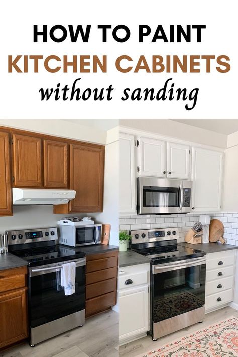 Paint Kitchen Cabinets Without Sanding Kitchen Renovation Diy Ideas, Best Paint For Kitchen, Diy Kitchen Cabinets Makeover, Kitchen Cabinets Before And After, How To Paint Kitchen Cabinets, Painting Kitchen Cabinets White, Diy Kitchen Cabinets Painting, Kitchen Cabinet Inspiration, Paint Kitchen Cabinets