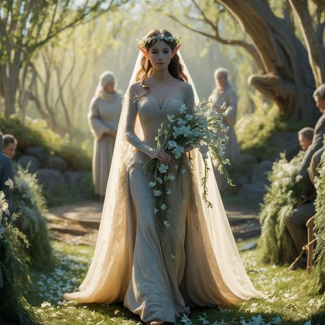 A radiant elf bride glows with joy on her wedding day👰🏻‍♀️ @ai_creations_24 #juneaicreations . . . . #elf #bride #wedding #fantasy #aiart #digitalart Wedding Fairy Dress, Whimsical Wedding Dress Fairies, Elf Wedding Dress, Elf Wedding, Elvish Wedding, Wedding Dresses Whimsical, Fairy Wedding, Unique Bride, Fantasy Wedding