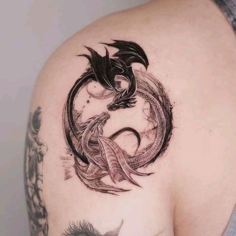 Dragon Pisces Tattoo, Woman And Dragon Tattoo, Stomach Dragon Tattoo For Women, Linking Tattoos Together, Elemental Dragon Tattoo, Collarbone Wrap Tattoo, Cool Fantasy Tattoos, Dragon Hoard Tattoo, Flowy Dragon Tattoo