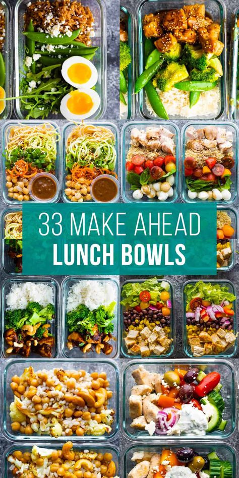 33 healthy make ahead lunch bowls to keep your meal prep exciting! Healthy lunch recipes to fuel you all afternoon long! Mexican Bento Box Lunch, Premade Lunch Ideas, Lunch Bowls For Work, Premade Lunches For The Week, Make Ahead Lunch Bowls, Healthy Adult Lunches, Healthy Make Ahead Lunch, Premade Meals, Make Ahead Lunch