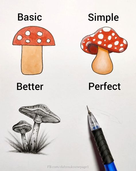 Mushroom Drawing Simple, Mushroom Drawing, Drawing Simple, Art How, Learn To Draw, Hobbies And Crafts, Art Lessons, To Draw, Did You Know