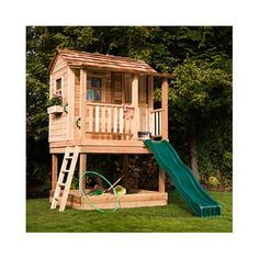 Elevated Playhouse, Tree House Ideas, Cedar Playhouse, Outdoor Playhouse Plans, Playhouse Plan, Outside Playhouse, Playhouse Kits, Kids Playhouse Outdoors, Pallet Kids