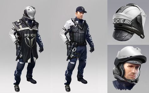 Prague Police character concept art from Deus Ex: Mankind Divided #art #illustration #artwork #gaming #videogames #gamer #conceptart #gameart Police Art, Deus Ex Mankind Divided, Futuristic Armor, Futuristic Armour, Combat Armor, Police Uniforms, Cyberpunk Character, Suit Of Armor, Ex Machina