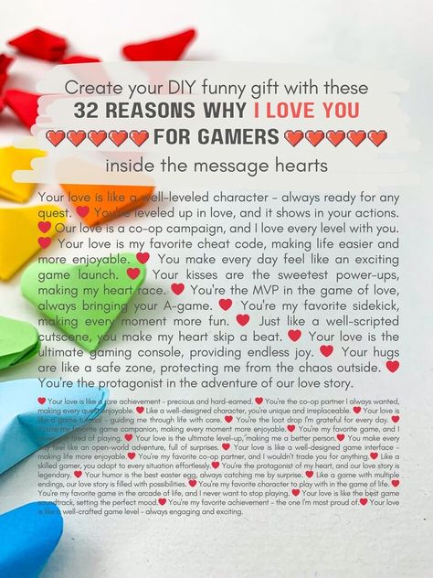 DIY 32 Reasons Why I Love You Anniversary Gift for Him Gamer Boyfriend Nerdy Husband Birthday Gaming Couple Love Notes Geeky Nerd Gag Cards - Etsy Gaming Couple, Gamer Boyfriend, Reasons Why I Love You, Anniversary Gift For Him, Why I Love You, Nerd Love, Husband Birthday, Anniversary Gifts For Him, Birthday Messages