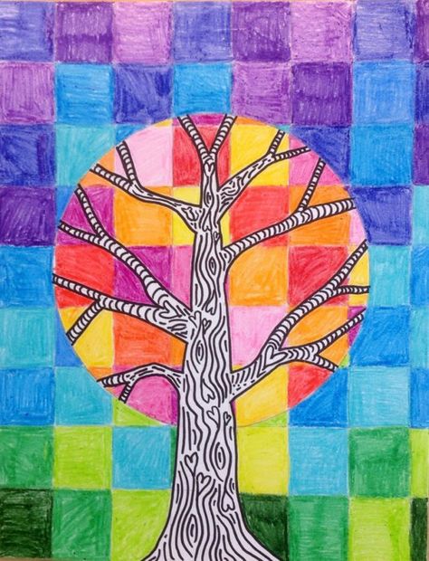 Art, math & nature study connection - warm and cool colors Color Theory Projects, Boom Kunst, Desen Realist, Fall Art Projects, 6th Grade Art, 4th Grade Art, 5th Grade Art, 3rd Grade Art, Creation Art