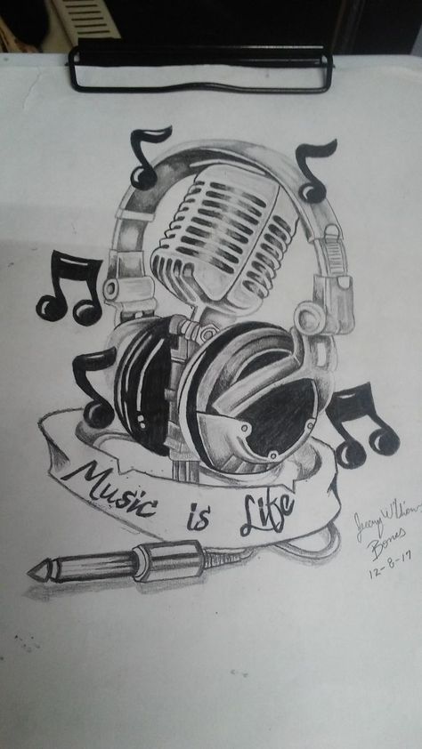 Musician Tattoo Ideas, Headphones Tattoo Design, Dj Tattoo Designs, Microphone Tattoo Design, Art Music Drawing, Music Art Drawing, Dj Tattoo, Headphones Tattoo, Microphone Tattoo