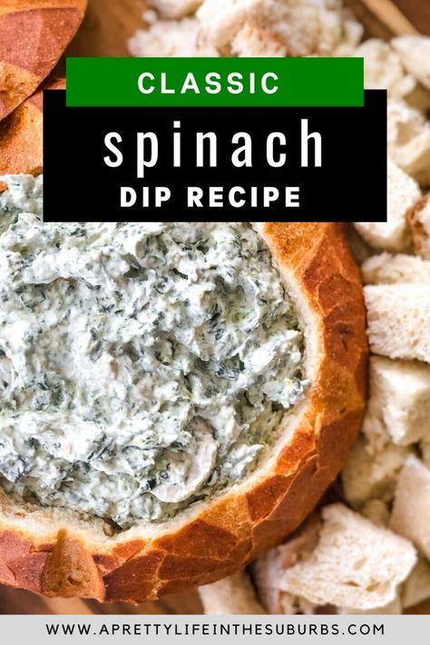 A Classic Spinach Dip Recipe made with Knorrs Vegetable Soup Mix. Delicious served in a bread bowl as a dip for fresh vegetables and with chunks of bread. Dinner Recipes For Family Soup, Dip Recipes Cold, Chicken Soup Recipes For Dinner, Bread Dip Recipes, Easy Chicken Soup Recipes, Classic Spinach Dip Recipe, Soup Dinner Recipes, Soup Recipes For Dinner, Classic Spinach Dip