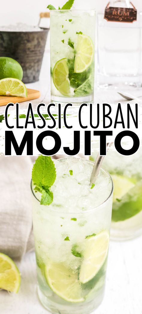 Turn your house into a Havana hot spot with a refreshing Mojito! This classic summer cocktail has sweet mint, bubbly club soda, lime and rum! #BreadBoozeBacon #mojito #rum #lime #mint #cuban #cocktail #happyhour #bacardi #qmixers Bacardi Mojito, Best Mojito Recipe, Easy Mojito Recipe, Cuban Mojito, Non Alcoholic Mojito, Mojito Recipe Classic, Mojito Ingredients, Fun Summer Drinks, Virgin Mojito