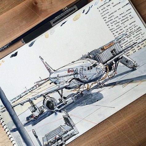 The Airbus at Madrid, before the flight to NYC Travel Sketchbook, Architecture Sketchbook, Travel Sketches, Urban Sketchers, Arte Sketchbook, A Pen, Sketchbook Inspiration, Urban Sketching, Architecture Sketch