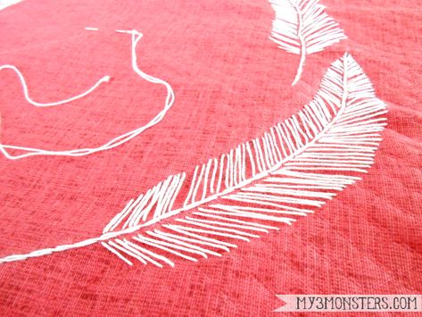 DIY Feather embriodery How To Embroider Feathers, Feather Embroidery Design Patterns, Feather Hand Embroidery, Clothes Repair, Embroidery Feather, Embroidered Feathers, Creative Mending, Things I Have Done, Diy Feather