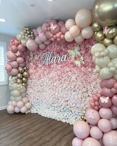 Pastel Wall Collage, Pink Aesthetic Room Decor, Pink Birthday Decorations, Butterfly Birthday Party Decorations, Quinceanera Dresses Black, Birthday 25, Black Quinceanera Dresses, Birthday Theme Decoration, 18th Birthday Decorations