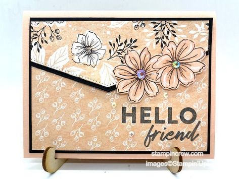 Friendly Hello Dsp Stampin Up Cards, Stampin Up Hello Cards, Friendly Hello Stampin Up Cards, Stampin Up Friendly Hello, Basic Borders Dies, Chalk Marker, Hello Cards, Pink Cards, Designer Series Paper