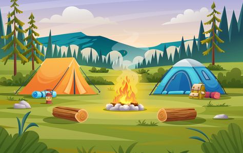 Camping Background, Camping Cartoon, Camping Illustration, Camping Drawing, Camping Clipart, Wallpaper Cartoon, Scene Drawing, Desktop Background Pictures, Nature Camping