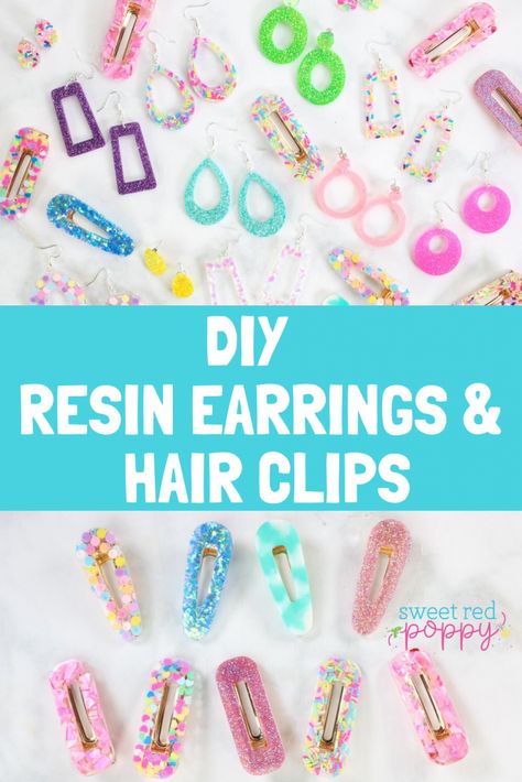 DIY How to use Epoxy Resin for Beginners - Sweet Red Poppy Resin Hair Clips Diy Tutorial, How To Make Resin Hair Clips, Resin Barrettes Diy, Resin Earrings Diy How To Make, How To Make Resin Earrings, Resin Earrings Diy, Resin For Beginners, Resin Barrettes, How To Make Resin Jewelry