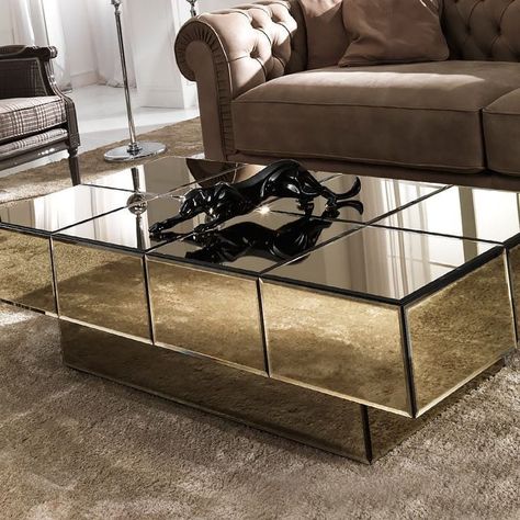 7 Likes, 5 Comments - Antique Home Decor (@antiquehomedecore) on Instagram: “Bronze Glass storage Coffee table Modern coffee table, effortlessly sliding open at each end to…” Coffee Table Design Ideas, Mirrored Coffee Table, Centre Table Living Room, Table Design Ideas, Center Table Living Room, Marble Round Coffee Table, Storage Coffee Table, Mirrored Coffee Tables, Luxury Furniture Design