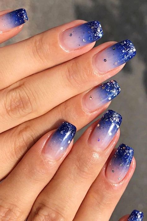 Ombre Nail Colors, Orange Ombre Nails, Red Ombre Nails, Faded Nails, Purple Ombre Nails, Blue Ombre Nails, Royal Blue Nails, Blue Glitter Nails, Indigo Nails