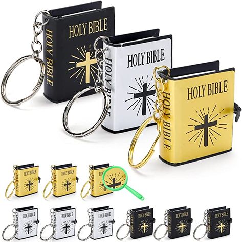 Amazon.com : Bible Keychain, 12 PCS Miniature Real Bible Key Chains Handbag Pendant Xmas Gift with Magnifying Glass : Office Products Bible Key, Bible Keychain, Mini Bible, Brand Purpose, Glass Office, The Word Of God, Bible For Kids, Novelty Items, Magnifying Glass