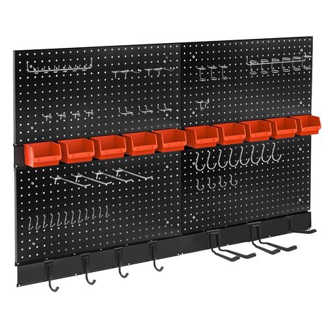 Garage Tools Organization, Small Shed Organization Ideas, Workbench Garage, Workshop Kitchen, Pegboard Bins, Pegboard Ideas, Pegboard Garage, Pegboard Wall, Pegboard Storage