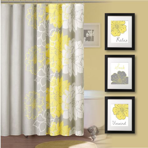 "Bathroom Art Print - Bathroom Decor - Bath Art. Bath Decor. Relax Soak Unwind. Flower Bath Art. Yellow Gray Grey. Flower Bath Decor (NS-681) You will receive all three prints in the size you select. Each one will measure the size selected. Please select either \"photo paper\" (Frames not Included) or \"Canvas\". If you would like to change the colors to match your room's decor, just add your request in the \"notes\" section at checkout.  PLEASE READ ★ ★ ★ ★ ★ PHOTO PAPER PRINTS★ ★ ★ ★ ★  All pr Yellow Grey Bathroom, Relax Soak Unwind, Gray Shower Curtains, Yellow Kitchen Decor, Yellow Bathroom, Flower Bedroom, Flower Bath, Bath Art, Grey Room