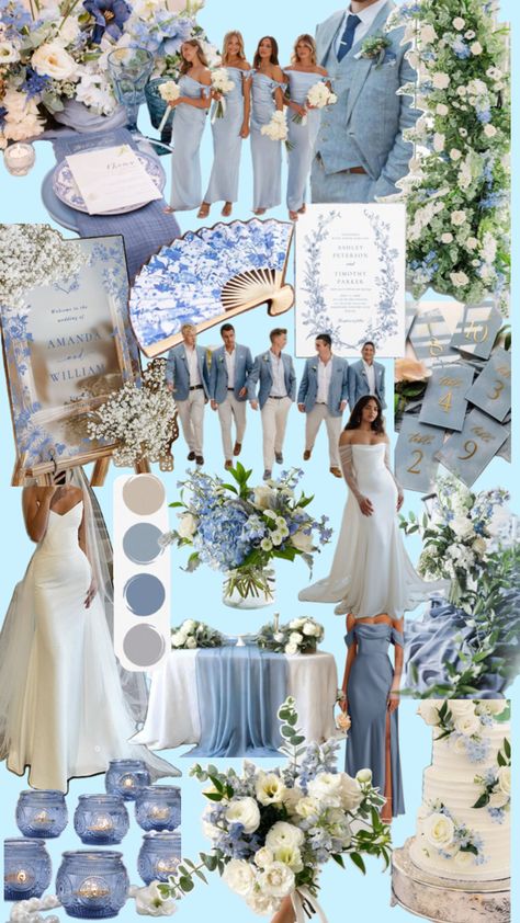 Blue Pink And Gold Wedding Theme, Pastel Blue And Champagne Wedding, Hamptons Wedding Theme, Navy And Pearl Wedding, New England Spring Wedding, Coastal Blue Wedding Color Palettes, Indie Blue Wedding, Wedding Theme Colors Blue, Light Blue Floral Wedding