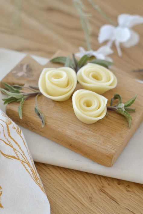 DIY Cheese Flowers – Aimee Weaver Designs Cheese Flowers Charcuterie, Cheese Roses For Charcuterie Board, Charcuterie Board Flowers, Floral Charcuterie Board, Cheese For Charcuterie Board, Charcuterie Board With Flowers, Charcuterie Flowers, Flower Charcuterie Board, Flower Charcuterie