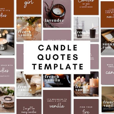 Social media template for Candle Business owner! This bestselling candle quotes template for Candle store social media has 20 candle quotes and 20 product pictures with names and descriptions (for a total of 40 slides). Make your life easier and save time with a template that is customizable and Massage Quotes, Pic Candle, Candle Label Template, Rose Quotes, Candle Quotes, Candle Making Business, Skincare Quotes, Quote Template, Candle Store