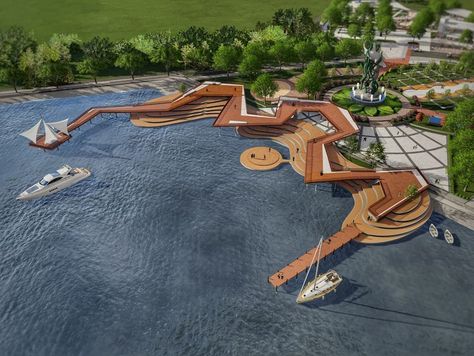 #promenade #landscape #architecture #suroboyo #waterfront #deck #park #zakyumara Promenade Design, Concept Board Architecture, Landscape Architecture Park, Waterfront Architecture, Landscape Architecture Plan, Floating Architecture, Monumental Architecture, Landscape Architecture Drawing, Concept Models Architecture