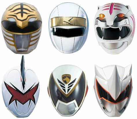 White Rangers Helmets - MMPR onwards Power Ranger Helmet, Power Rangers Helmet, Power Rangers Wild Force, White Ranger, Power Rangers Fan Art, Power Rangers Samurai, All Power Rangers, Power Rangers Art, Go Go Power Rangers