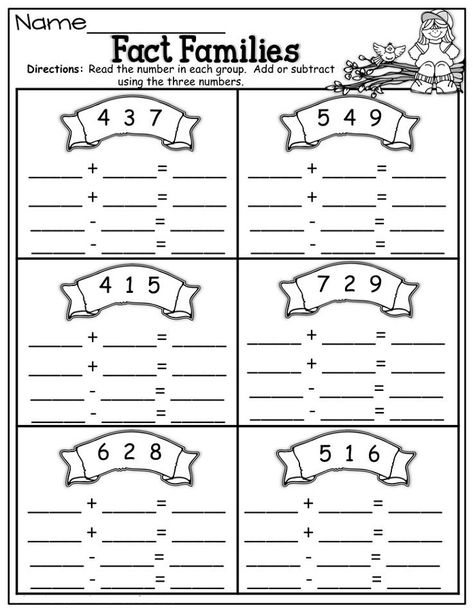 Printable Fact Family Worksheet | K5 Worksheets Fact Families First Grade, First Grade Addition, Fact Family Worksheet, Math Fact Worksheets, Classroom Assessment, Family Worksheet, Learning Lessons, Daily 3, Fall Math