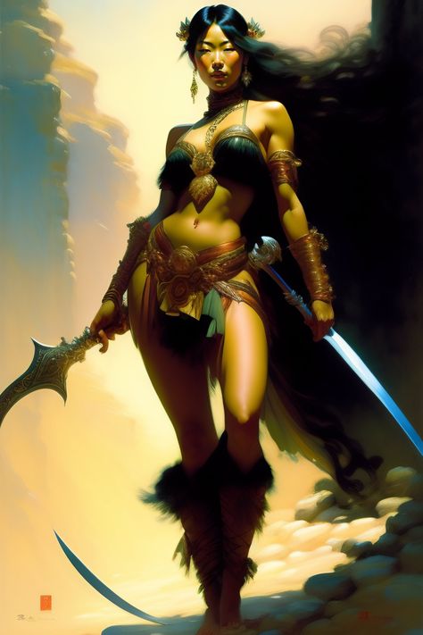 Lexica - Handsome japanese female, painting by gaston bussiere, Boris Vallejo, greg rutkowski, yoji shinkawa, photo, full body, legs, with a sword in... Boris Vallejo Women, Gaston Bussiere, Boris Vallejo Art, Reference People, Yoji Shinkawa, Greg Rutkowski, Boris Vallejo, Conan The Barbarian, Geek Art