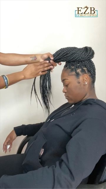 2 Loose Braids, How To Put Braids Up In A Bun, Feeding Braids, Neat Bun, Hairstyle Black, Braid Bun, Half Bun, Cute Buns, The Bun