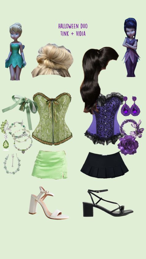 Tinkerbell + Vidia - halloween duo costume Foxxy Cleopatra, Tinkerbell Halloween Costume, Fun Halloween Outfits, Cleopatra Halloween Costume, Cleopatra Halloween, Dress Hack, Cute Group Halloween Costumes, Classy Halloween Costumes, Matching Halloween Costumes