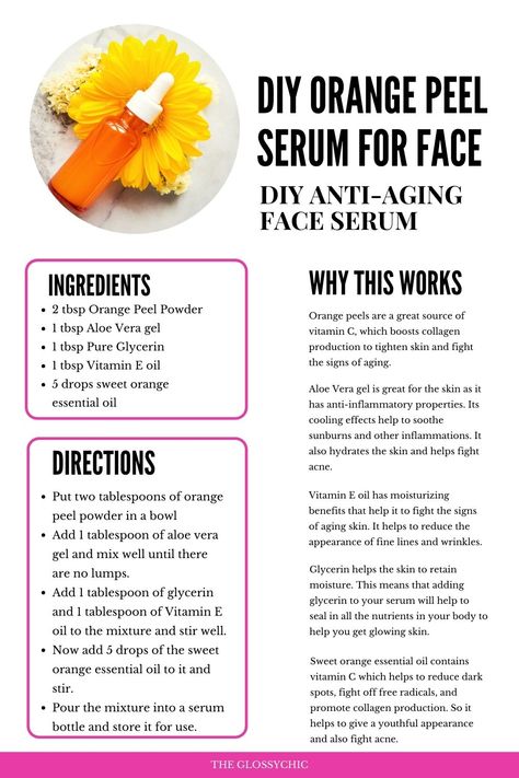 diy orange peel serum for face to fight signs of aging Orange Peel Powder Benefits, Orange Peel Serum Diy, Orange Peel For Face, Vitamin C Mask Diy, How To Make Homemade Serum For Face, Vitamin C Face Mask Diy, Orange Mask For Face, Orange Peel Powder Face Masks Glowing Skin, Diy Vitamin C Serum For Face Recipe