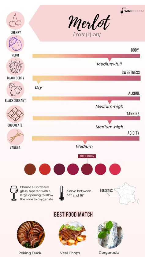 Merlot is the most widely planted grape variety in Bordeaux. Discover more on our Merlot Blog! Veal Chop, Grape Varieties, Merlot Wine, Red Grape, Peking Duck, Wine Tourism, Wine Connoisseur, Types Of Wine, Red Grapes