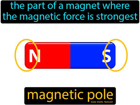 Magnetic Pole definition: The part of a magnet where the magnetic force is strongest. Science Flashcards, Niels Bohr, Richard Feynman, Magnetic Force, Electric Circuit, Medical School Essentials, Easy Science, Science Worksheets, Quantum Mechanics