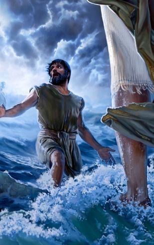 Peter, walking on water toward Jesus, gets distracted with fear and doubt and starts to sink - best bible art Jesus Walking, Bible Images, Bible Illustrations, True Faith, Christian Artwork, Bible Pictures, Bible Passages, Ayat Alkitab, Christian Pictures